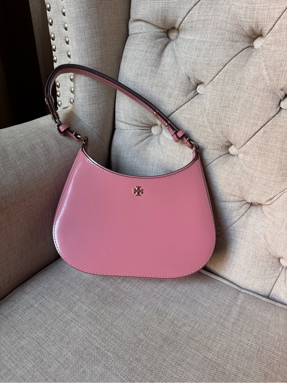 Tory Burch Emerson Patent Leather Shoulder Bag in Gold/Pink Used